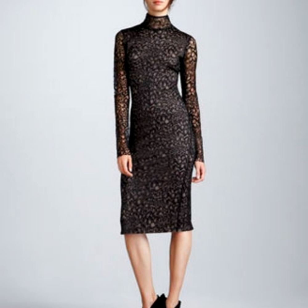 Diane‎ Von Furstenberg Black Long Sleeve Lace Overlay Dress Size 10